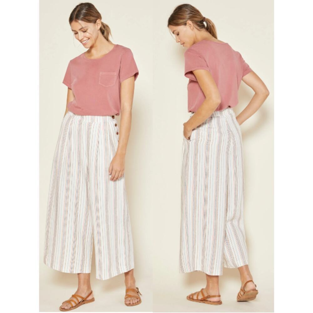 NWT Outerknown Eclipse Pleated Wide Leg Ankle Pants Prism Stripe Women's Size 10